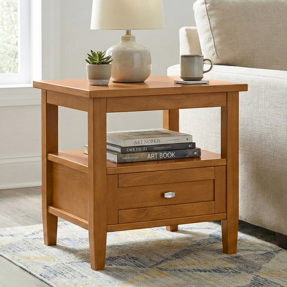 Simpli Home Warm Shaker Solid Wood 20 inch Wide Transitional End Table in Light Golden Brown