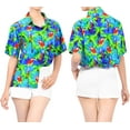 thumbnail image 2 of LA LEELA Button Down Shirt for Women Summer Beach Party Blouses Shirt Hawaiian TShirts Short Sleeve Vacation Dress Shirts Blouses for Women S Parrot Palm, Blue, 2 of 5