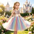 thumbnail image 2 of Toddler Girls Sparkly Sequin Rainbow Tulle Dress Soft Cotton Lining Flower Waist Princess Gown for Special Occasion Photoshoot Halloween, 2 of 8