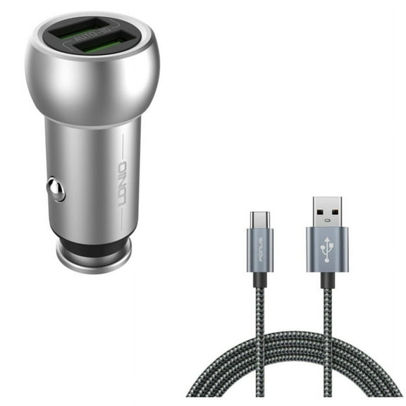 2-Port USB 3.6A Car Charger w Charger Cord Type-C 6ft USB Cable G4M for Acer Liquid Jade Primo - Alcatel PulseMix, 7, Idol 5S 5 4S - ASUS Zenfone V Live, ROG Phone, AR 6 5z 4 Pro