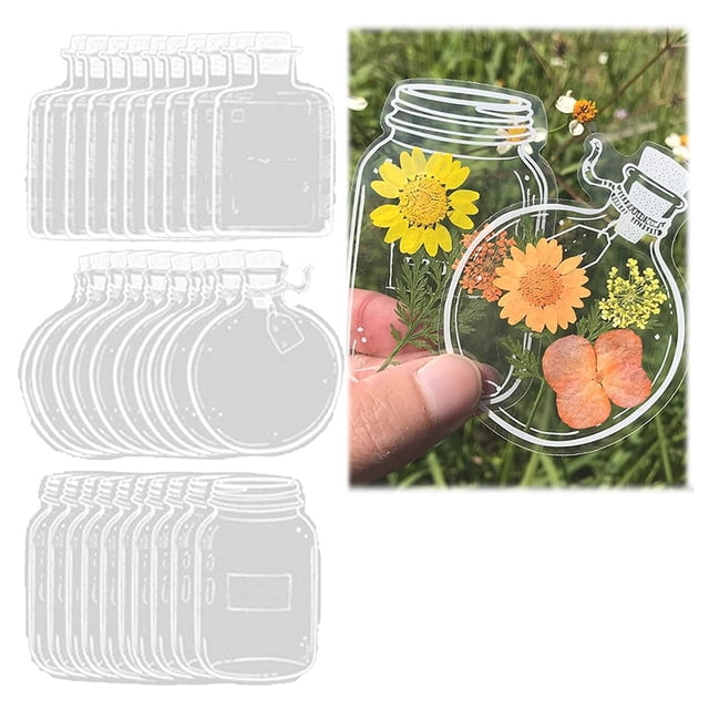 30 marcadores de flores secas transparentes, hermosos marcadores de flores hechos en casa, marcadores de flores secas DIY, pegatinas de cristalería