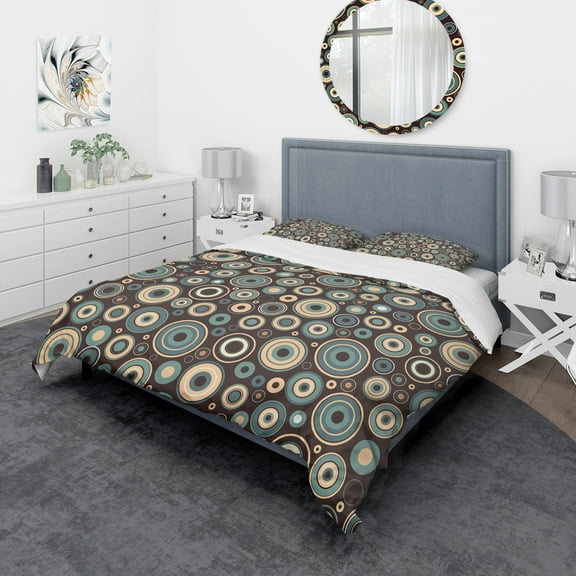 Designart 'Brown and blue retro circular' Vintage Duvet Cover Set