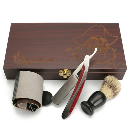 LuckyFine Shaver Kit Straight Razor Bristles Shaving Brush Leather Strop Wood Box Gift (Best Straight Razor Set)