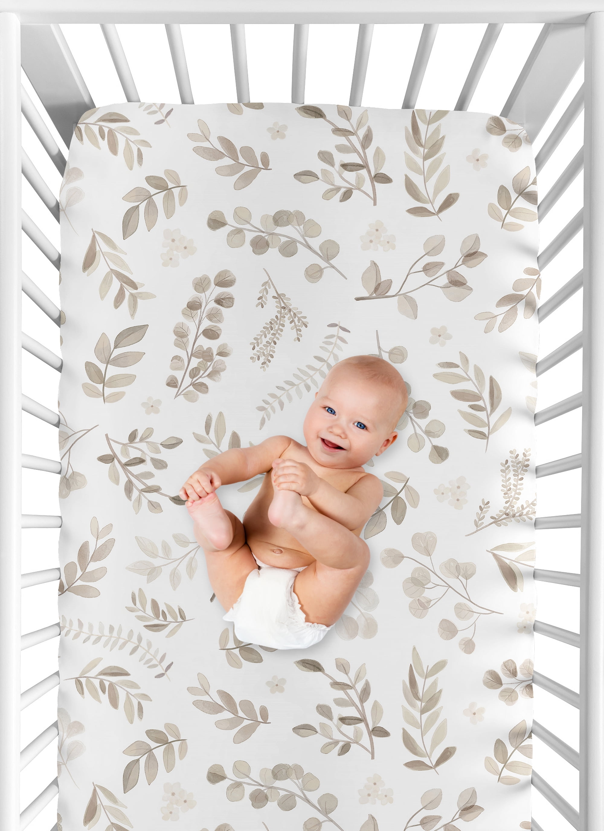 Sweet Jojo Designs Botanical Ivory Beige Taupe and White Fitted Crib Sheets 2 Piece Set