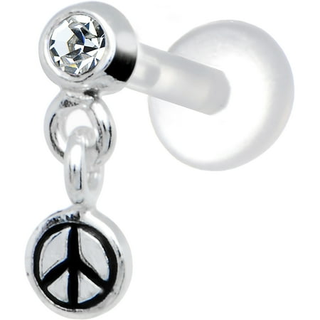 Body Candy 925 Sterling Silver Clear Dangling Peace Sign Tragus Body Candy 925 Sterling Silver Clear Dangling Peace Sign Tragus Earring