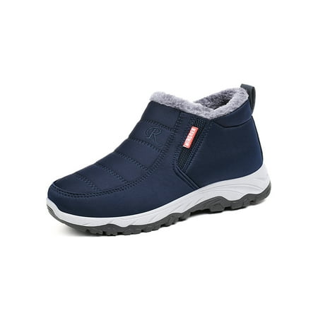 

Colisha Men Ankle Boot Round Toe Snow Boots Plush Lining Winter Warm Shoes Work Comfort Casual Shoe Slip On Blue 9