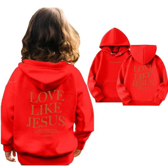 Kids Hoodies Jesus Loves You Print Hooded Sweatshirts Long Sleeve Graphic Sweatshirt Comfy Oversize Pullover Top Girl Clothing Boy Clothes 5-6 Years Cute Boy Girl Clothing