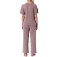 thumbnail image 3 of INSPIRE CHIC Womens Pajama Set Ribbed Knit Short Sleeve Side Slit Top and Pants 2 Piece Lounge Outfits with Pockets 2XL Purple, 3 of 5