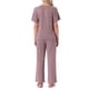 thumbnail image 3 of Conjunto de pijama para mujer INSPIRE CHIC, de dos piezas, con parte superior de manga corta de punto acanalado y pantalones con abertura lateral, con bolsillos, 2XL, morado, 3 of 5
