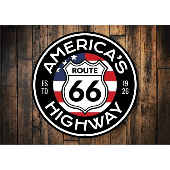 America's Highway Est 1926 Route 66 Novelty Sign, Metal Wall Decor - 12" Round