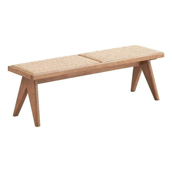 Pemberly Row Contemporary 16" Wood & Rattan Seat Bench in Natural