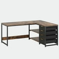 thumbnail image 3 of Spaco 59" L-Shaped Desk, Reversible Corner Desk with Drawers & Shelves, Desk for Indoor as Home, Office, Brown, 3 of 5