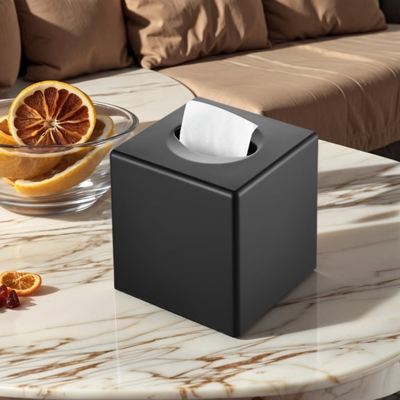 Tissue Box Cover, Square Facial Tissue Holder for Bathroom Vanity Countertops Dressers Night Stand Parlors Offices, Black