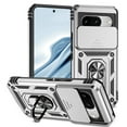 thumbnail image 1 of For Google Pixel 8A Kickstand Armor Case with Slide Camera Lens Protection Cover Built-in 360° Rotate Ring Holder Stand Magnetic Military Shockproof Phone Cover Case for Google Pixel 8A,
Silver, 1 of 8