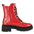 thumbnail image 3 of Top Moda Women Combat Army Style Boots Lace Up Side Zipper Lug Sole Platform Booties Hot Red Patent 5.5, 3 of 4