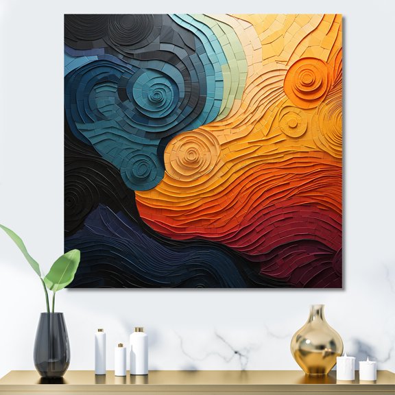 Designart "Blue Orange Op Art Rhythmic Illusion II" Abstract Canvas Print
