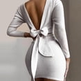 thumbnail image 2 of PVCS Mode Femmes Automne Ceinture Solide Manches Longues Dos Nu Col Rond Mini Derss, 2 of 5