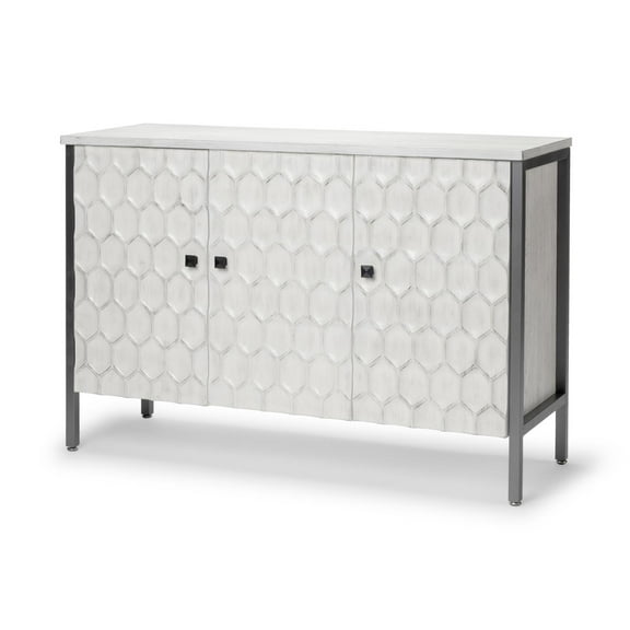 Savannah 47L x 16W White Wood And Iron 3 Door Accent Cabinet (Set of 2)