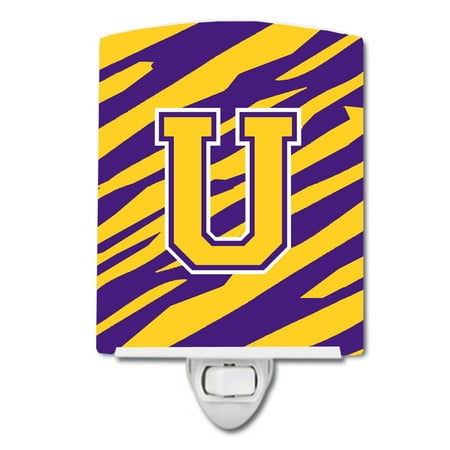 

Caroline s Treasures CJ1022-UCNL Letter U Monogram - Tiger Stripe - Purple Gold Ceramic Night Light 6x4x3 multicolor