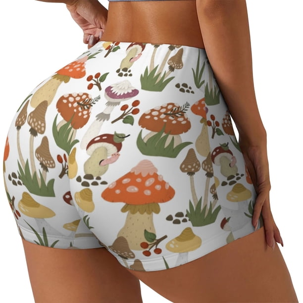 Fotbe Mushrooms Shorts Sin Costuras – Shorts Deportivos de Cintura Alta para Mujer, Elásticos para Gimnasio, Yoga, Running o Ciclismo-Small