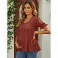thumbnail image 3 of DARING DIVA Women's Maternity Ruffle Short Sleeve Casual Tiered Shirt S Brown, 3 of 7