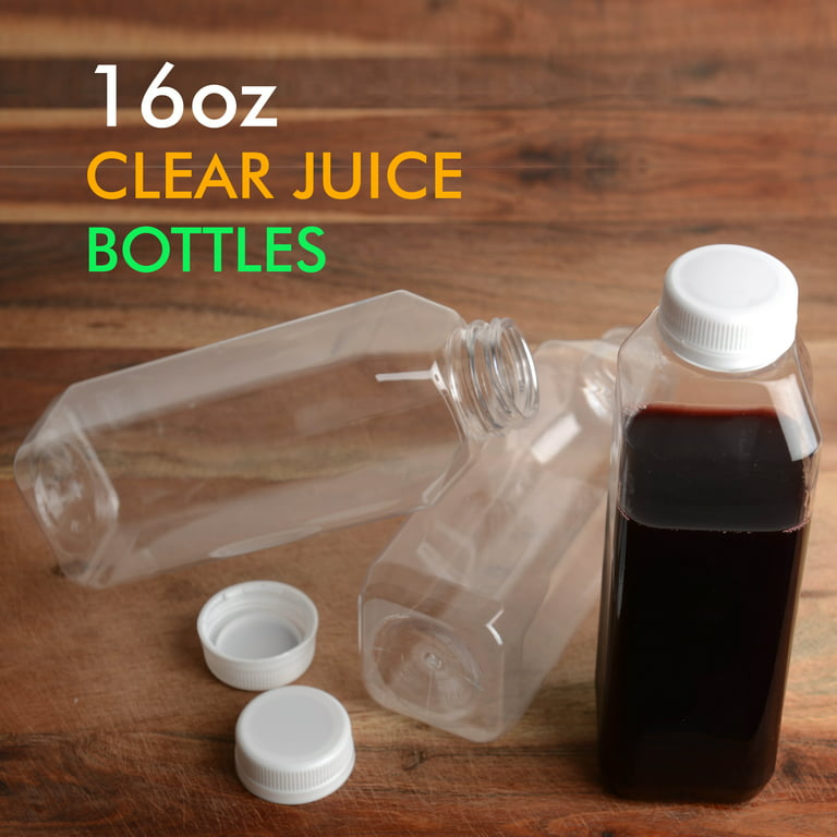 100 Pack] 16 OZ Clear Square Plastic Juice Bottles with Tamper Evident Caps  - Cold Pressed - Smoothie Bottles - Ideal for Juices, Milk, Smoothies,  Picnic's, Meal Prep Juice Containers by EcoQuality 
