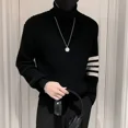 thumbnail image 4 of Suéter de punto negro de cuello alto para hombre, jersey de cuello alto liso a rayas, jersey de gran tamaño, productos más vendidos en 2024, 4 of 5