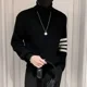 thumbnail image 4 of Suéter de punto negro de cuello alto para hombre, jersey de cuello alto liso a rayas, jersey de gran tamaño, productos más vendidos en 2024, 4 of 5