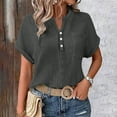 thumbnail image 4 of Kyusrd Summer Tops for Women Woman Fashion Solid Color Button Short Sleeve V-Neck Pocket Blouse Top, 4 of 9