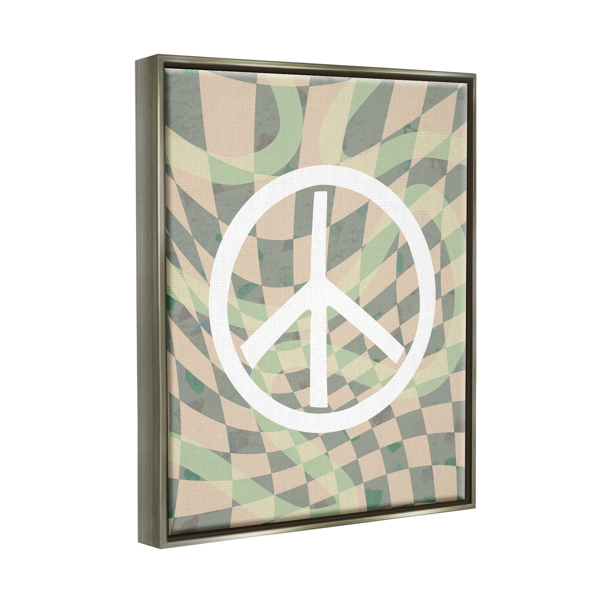 Stupell Industries Retro Peace Symbol Abstract Painting Gray Floater Framed Art Print Wall Art, 25 x 31