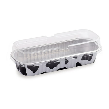 

7 oz Rectangle Cow Lines Aluminum Baking Loaf Pan - with Plastic Dome Lid - 6 1/2 x 2 1/2 x 1 1/4 - 100 count box