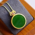 thumbnail image 4 of Lucky Amulet Jewelry Natural Green Jade Round Plate Shape Necklace Pendant, 4 of 5