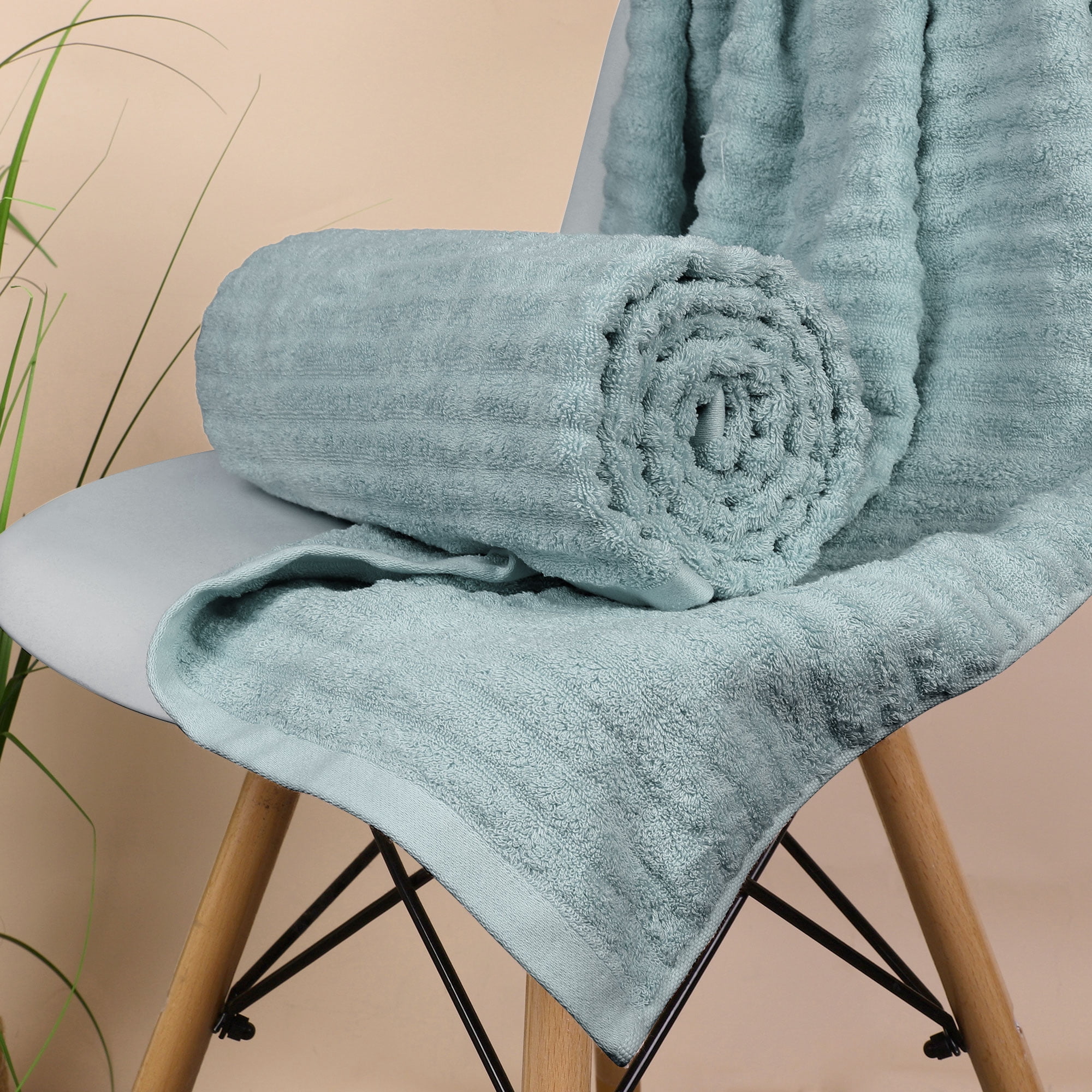 PiccoCasa 2 Piece Bath Towels 27"x54" 510GSM Thick Oversized Absorbent Spa Blue