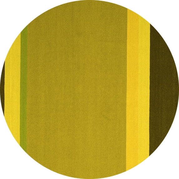 Ahgly Company Machine Washable Indoor Round Abstract Yellow Contemporary Area Rugs, 3' Round