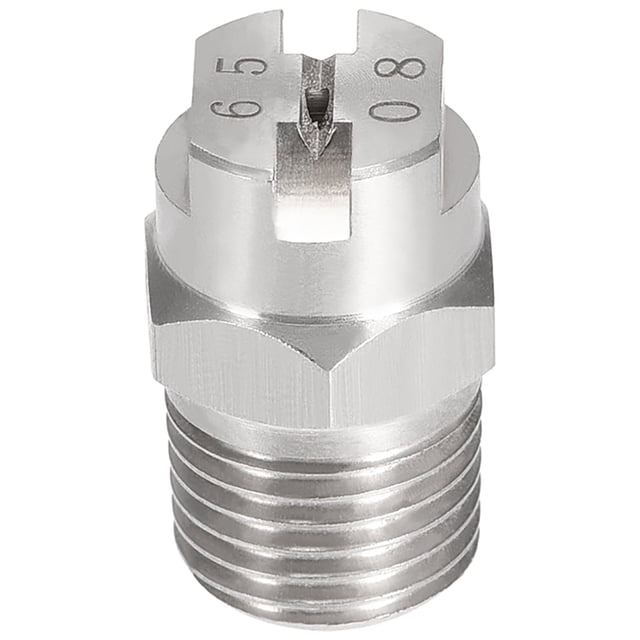 Boquilla de rociado de abanico plano - Rosca macho 1/4 BSPT de acero inoxidable 304 - Diámetro de orificio de 1.8mm a 65 grados