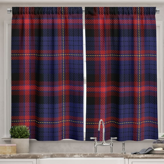 Checkered Curtains 2 Panels Set, Vibrant Colored Old Fashion Pattern Folkloric British Culture Inspired, Window Drapes for Living Room Bedroom, 55W X 39L Inches, Royal Blue Red Black, by Ambesonne