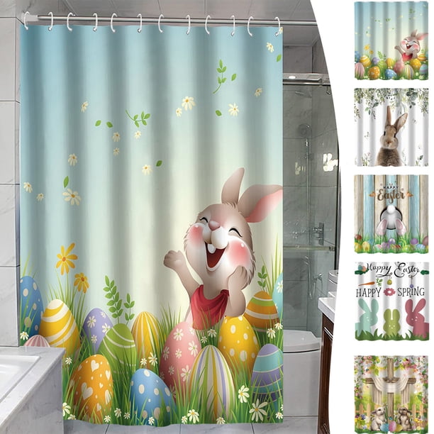 Cortina de Ducha de Pascua con Diseño Floral de Acuarela, Decoración de Baño de Primavera, Tela Lavable