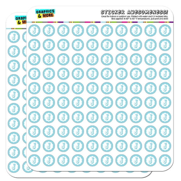 Letter J Initial Flower Blue 1/2" (0.5") Scrapbooking Crafting Stickers