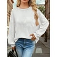 thumbnail image 2 of Women’s Long Sleeve Crewneck Waffle Knit Top, Business Casual Shirt, Basic Blouse, 2 of 5