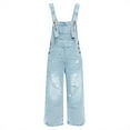 thumbnail image 5 of Women's Classic Denim Ripped Jumpsuit - Loose Fit, Adjustable Straps, Casual Style, 5 of 5
