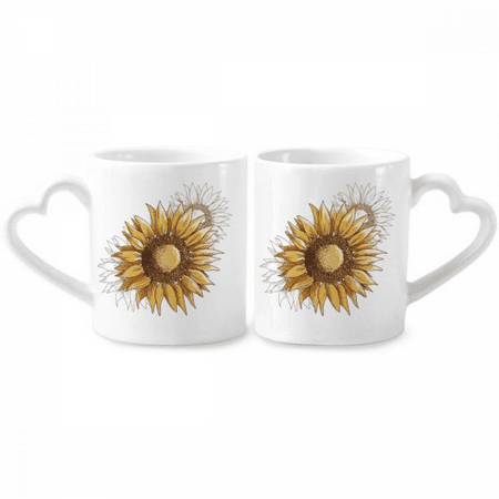 

Sunflower Sunflower Flower Couple Porcelain Mug Set Cerac Lover Cup Heart Handle