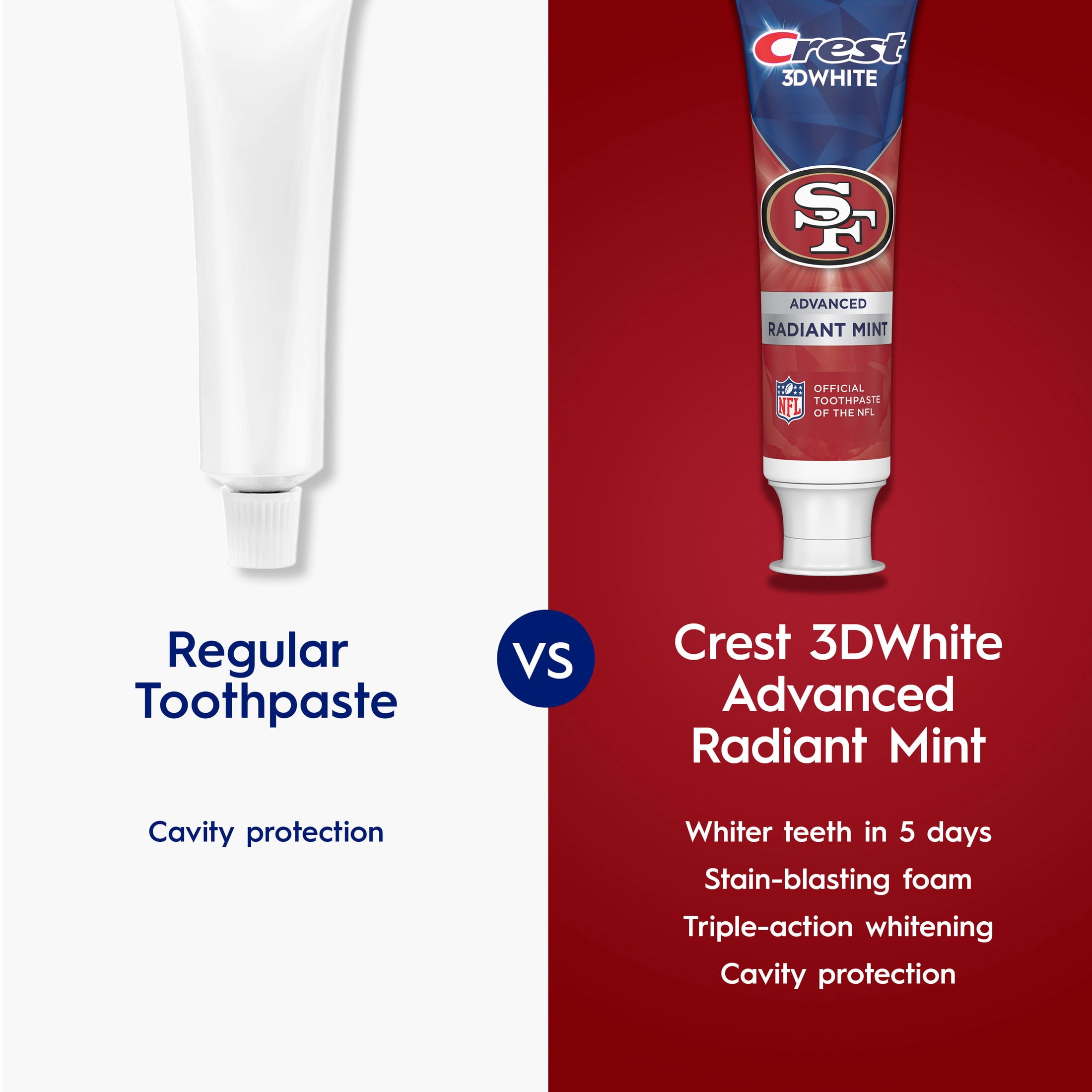 Crest 3DWhite Special NFL 49ers Edition, Toothpaste for Advanced Teeth Whitening, 3.3 oz, Pack of 2
