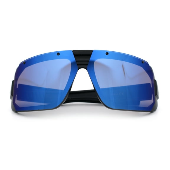 Locs Color Mirror Oversized Wrap Around Gangster Plastic Biker Sunglasses [Blue Mirror]