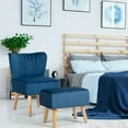 thumbnail image 2 of Topbuy Chair Ottoman Set Modern Curved Tufted Sofa Chair Set with Velvet Upholstery Blue, 2 of 5