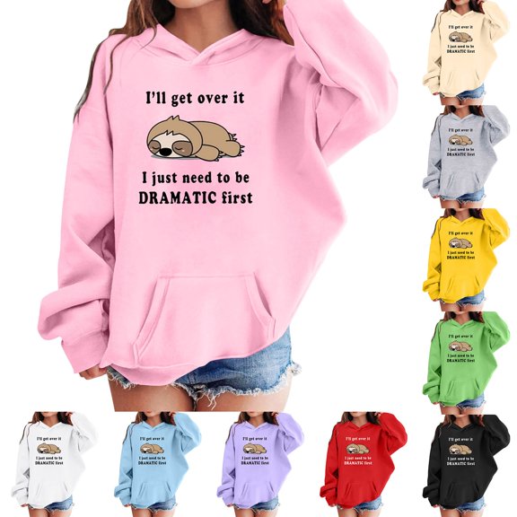 KHONTS Graphic Hoodies Girls Kids Cute Cartoon Printed Long Sleeve Hooded Sweatshirts Casual Loose Fit Pullover Pockets Tops,Size 3-14 Years