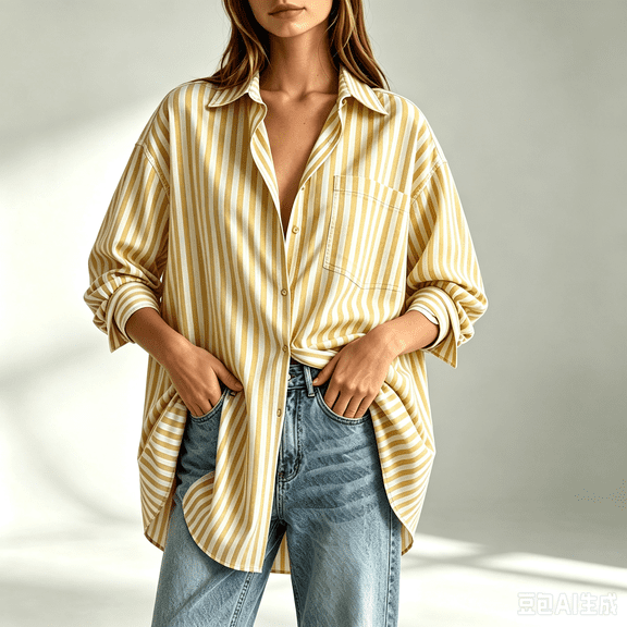 Auralook Oversized Striped Button Down Shirts for Women Linen Shirt Long Sleeve Collared Blouses with Pocket Beach Vacation Outfit,Yellow,XXL