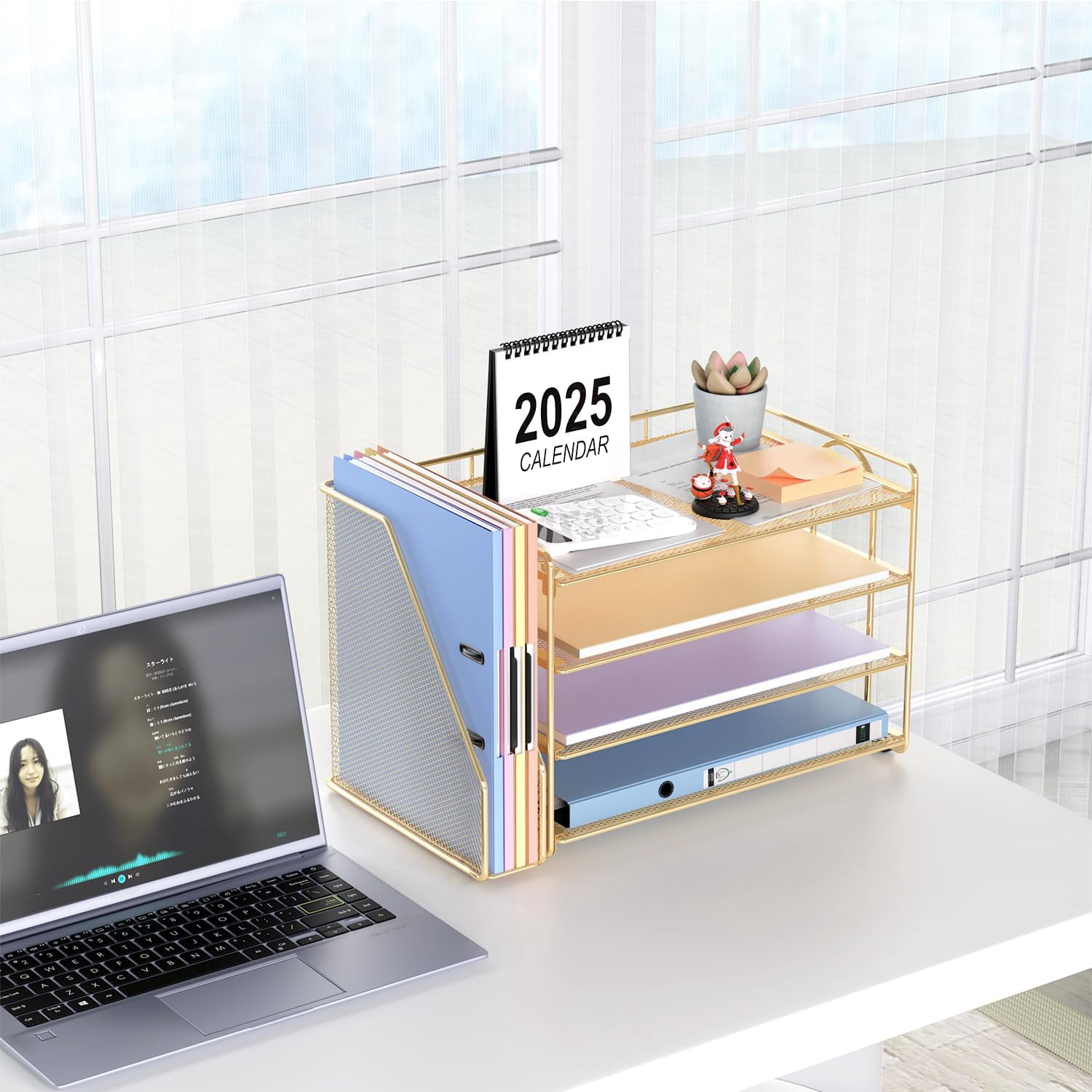 4-tier Paper Organizer With Magazine Holder  Desk Organizers And Accessories & Workspace File For Office Supplies Storag (gold 4-tier)