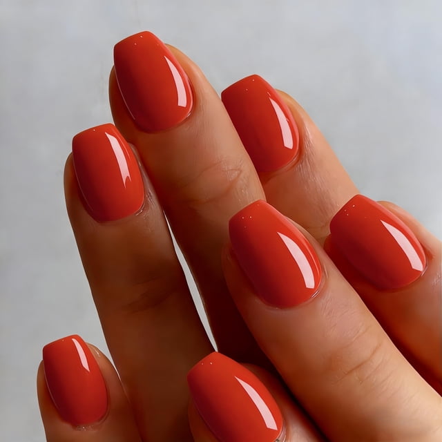 Uñas postizas adhesivas JOYVVEW cortas cuadradas rojas, 30 piezas