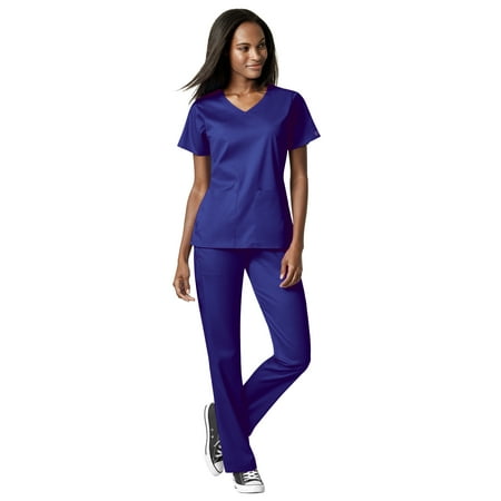 

WonderWink Scrubs Set PRO Women s 4 Pocket Wrap Top & Knit Waist Straight Leg Pant