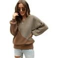 thumbnail image 1 of Women Sweaters-Oversized Chunky Knit Color Block Drop Shoulder Batwing Sleeve Pullover Sweater Tops, 1 of 6